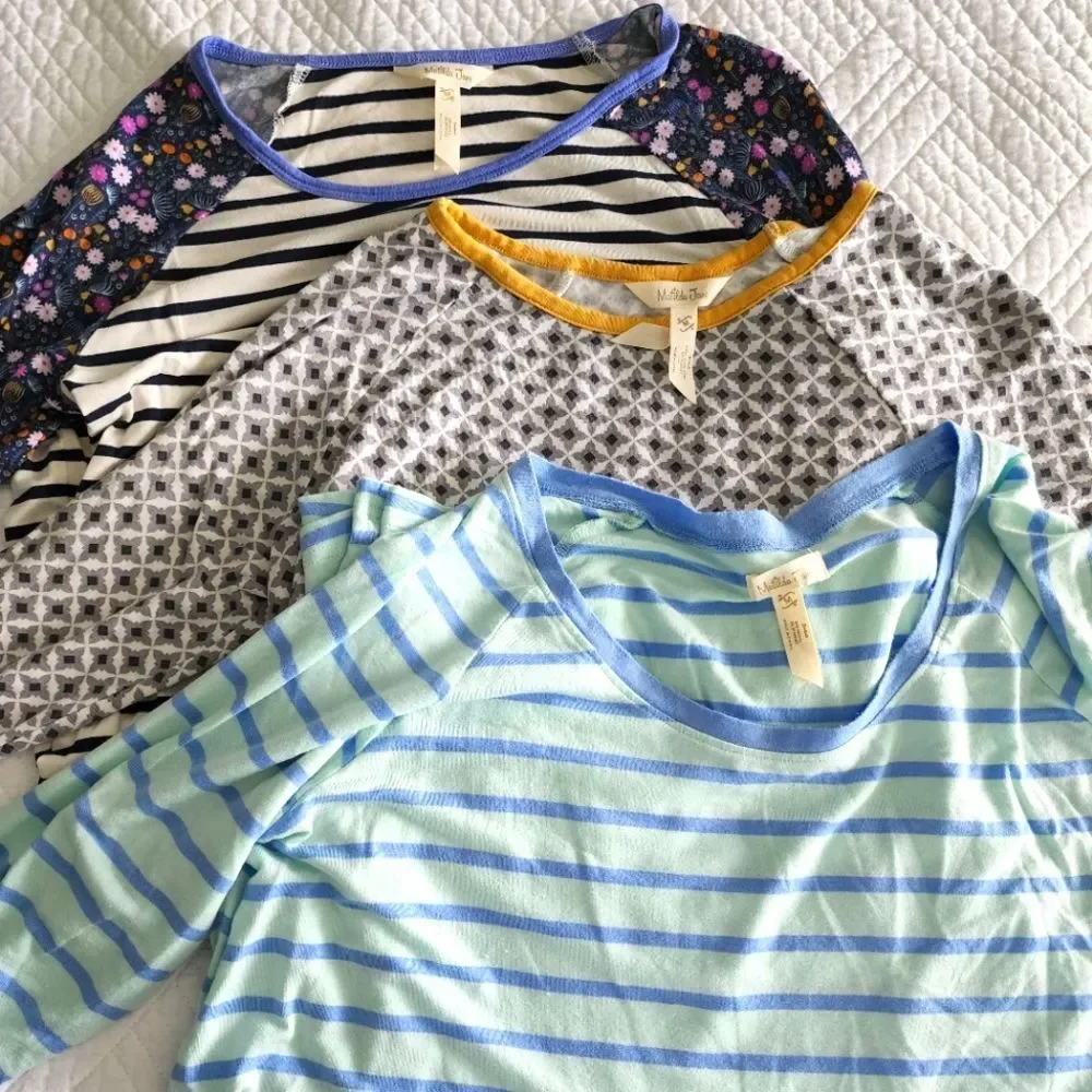 Matilda jane NWOT 3/ sleeve print stripes blouse bundle - Picture 1 of 16